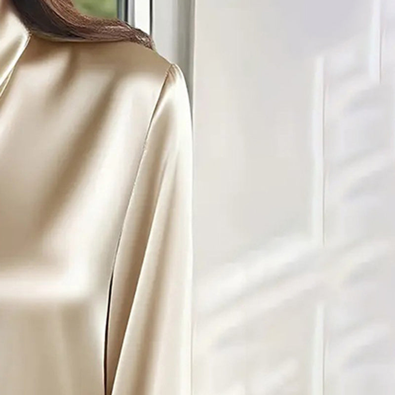 Women's Ribbon Detail Blouse, Lightweight Business Casual Shirt, Elegant Long Sleeve Office Work Top CJ US