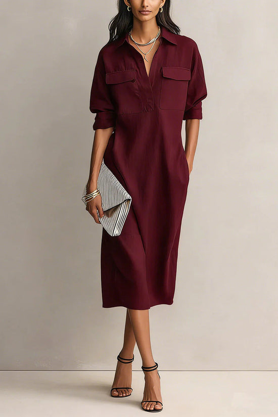 Elegant and Sophisticated Office Casual Fashion Fitted Comfortable Solid Color Mid-Length Dress 