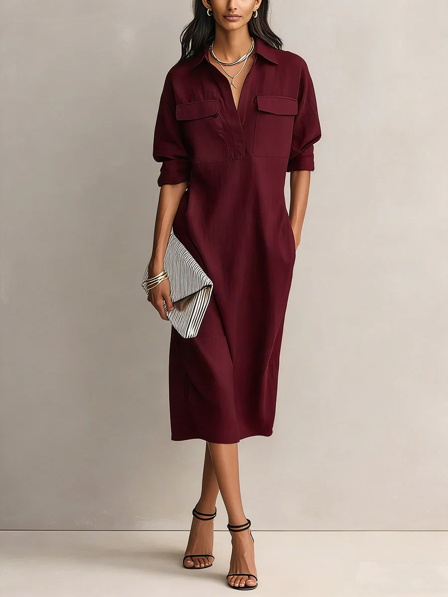 Elegant and Sophisticated Office Casual Fashion Fitted Comfortable Solid Color Mid-Length Dress 