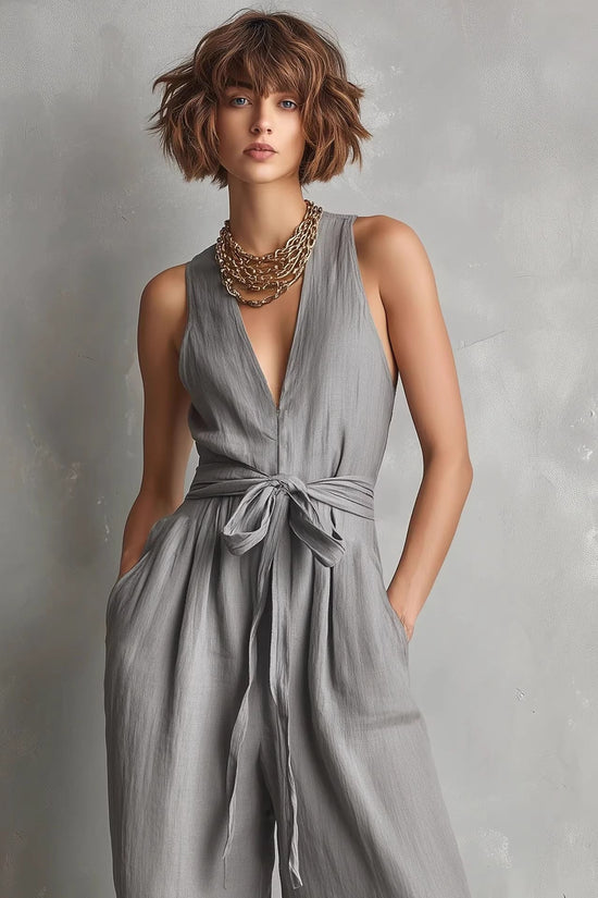Elegant Commuter V-Neck Jumpsuit For Women 