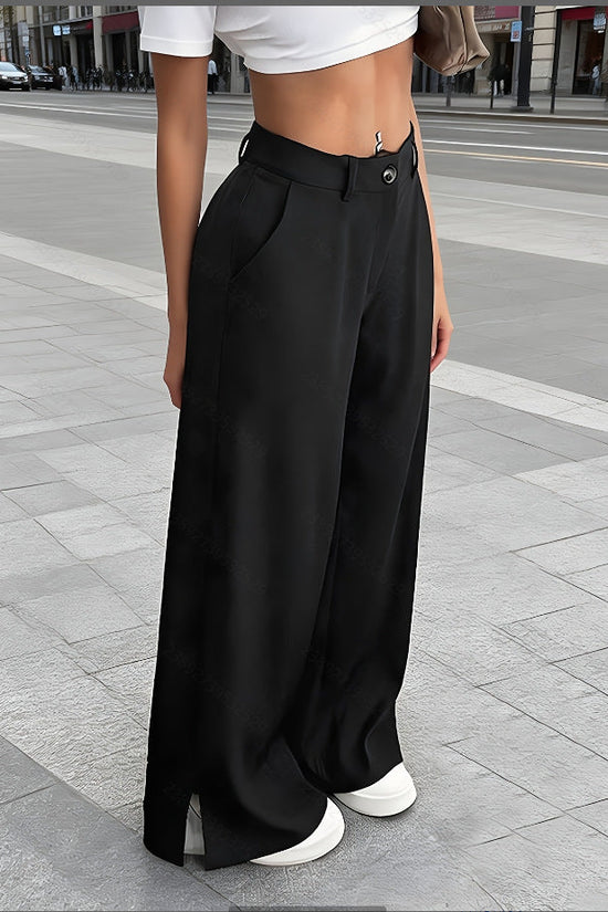 Womens Silky Satin Loose-fitting Figure-flattering Wide-leg Trousers 