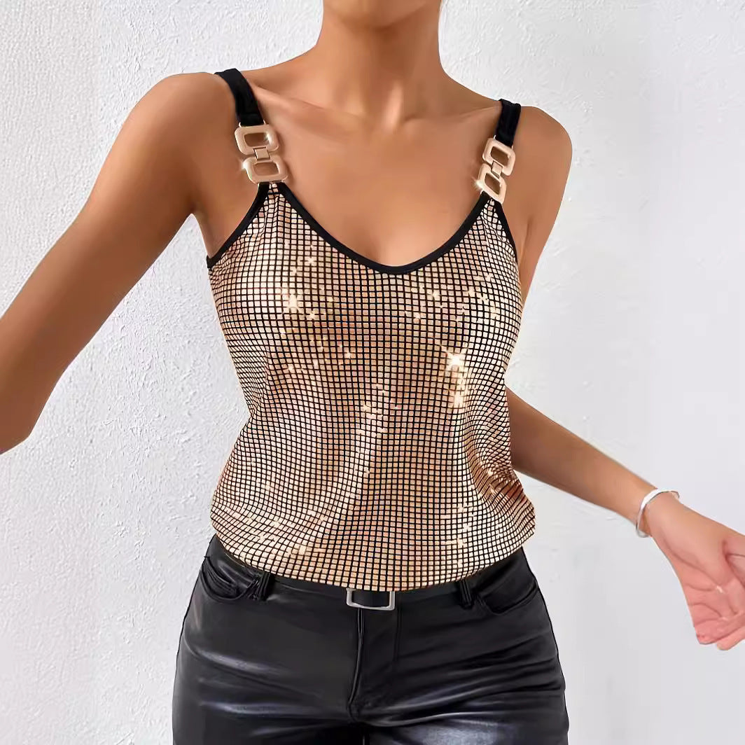 Summer Sequined Suspender Chain Vest Top Women's  Clothing FitiqueFit