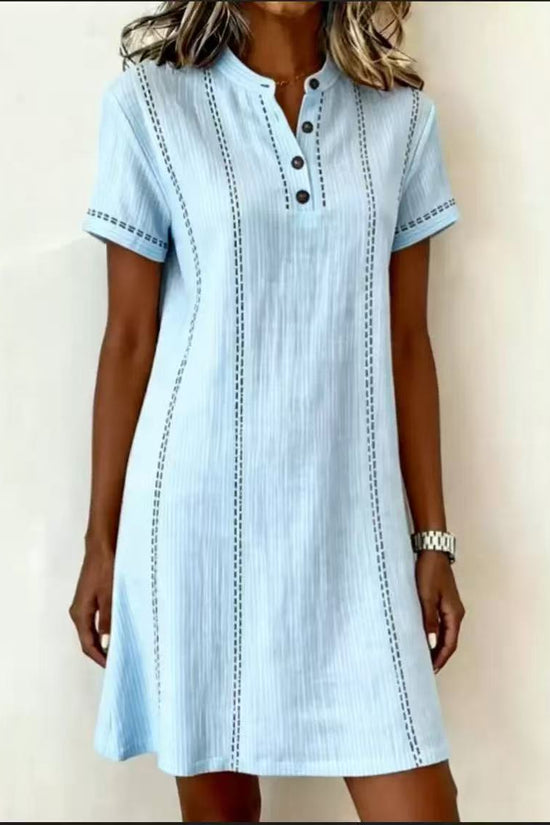 Loose-fitting Casual Printed Button-up Stand-collar Dress 