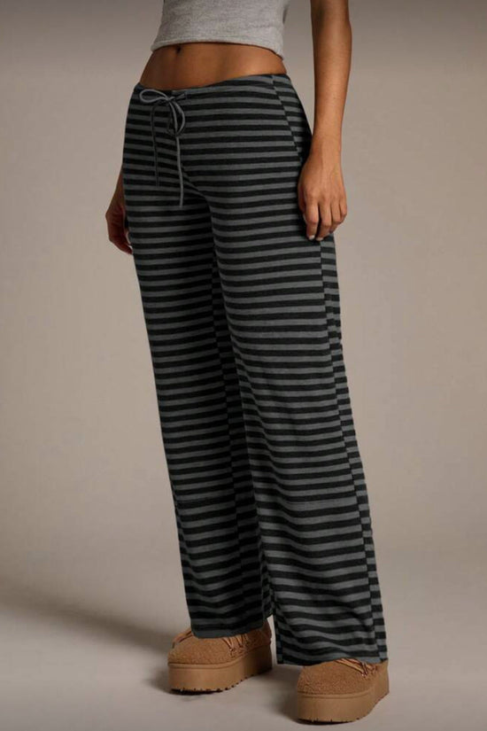 SpringSummer Womens Fashion Striped Casual All-Match Wide-Leg Flared Trousers 