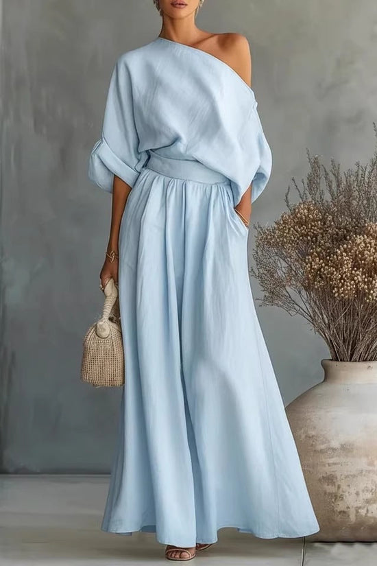 Cropped Off-shoulder Top And Pants Two-piece Set 