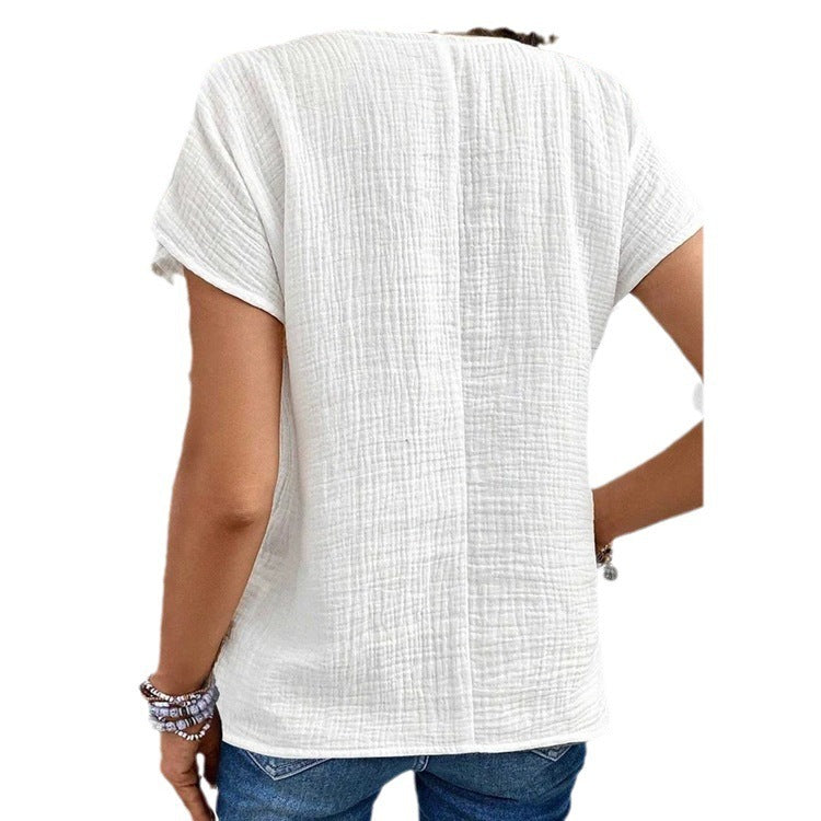 Summer Solid Color Fashion Short-sleeved Cardigan Button Women's Top FitiqueFit