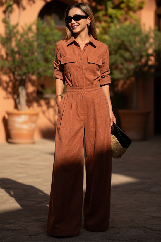 Women's collar long sleeved jumpsuit 