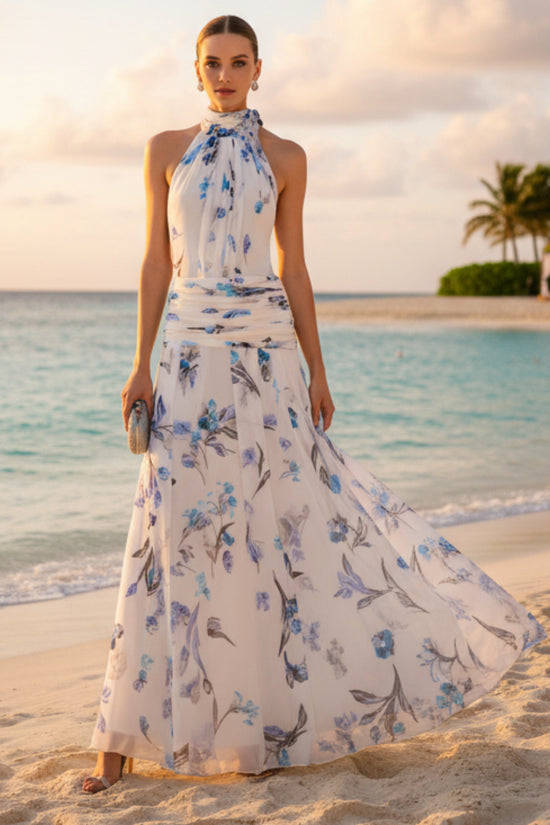 Hanging neck printed dress 
