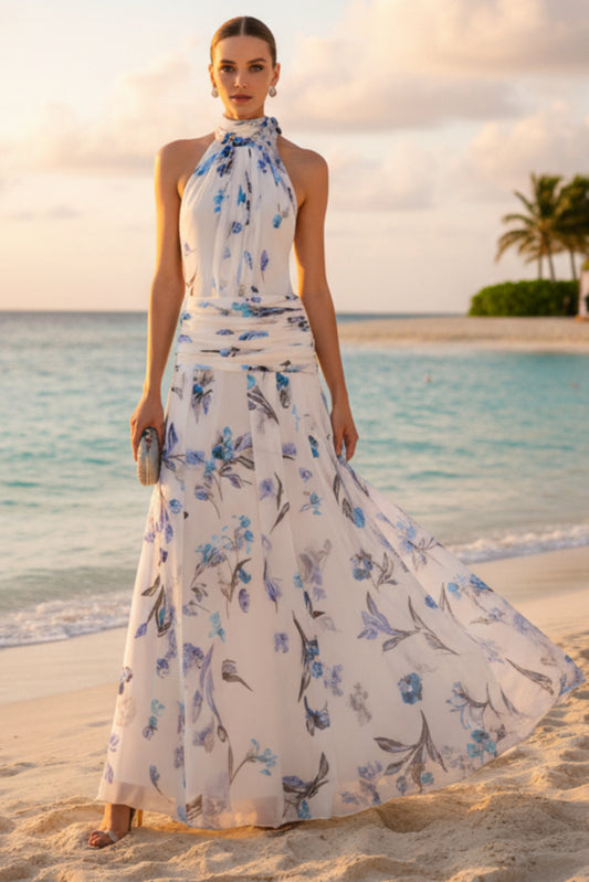 Hanging neck printed dress 