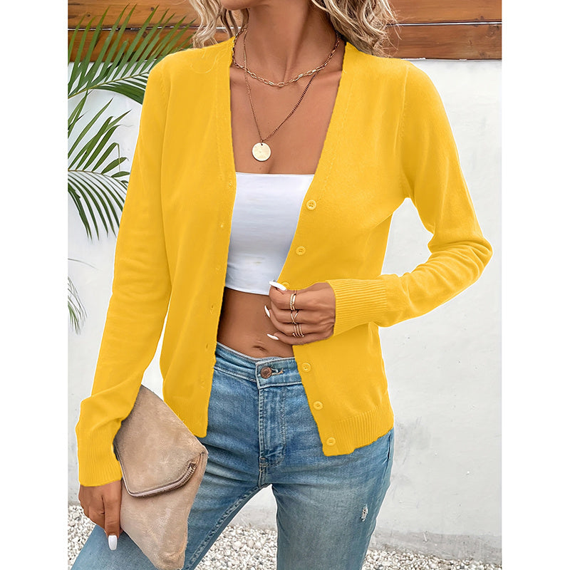 Women's Long Sleeve V-Neck Button Down Cardigan Knit Shrugs Sweater CJ US