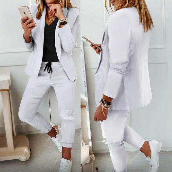 Women’s Notch-Lapel Blazer & Drawstring Pants Suit Set CJ US