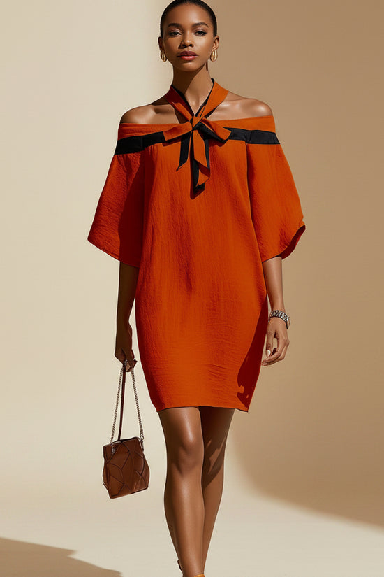 One shoulder bow collar dress 