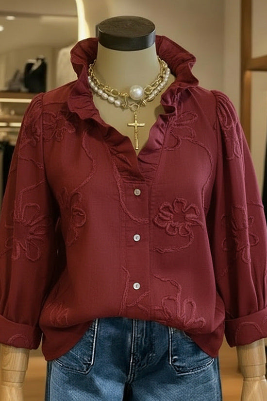 Lace-embroidered Cotton-linen Sweet Blouse 