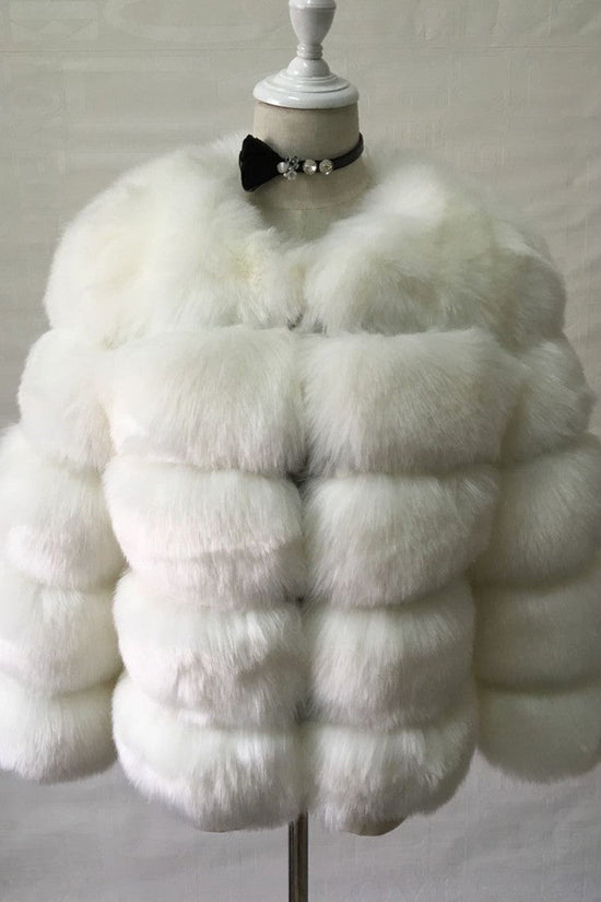 Women's Luxury Faux Fur Coat | Stand Collar Furry Jacket 