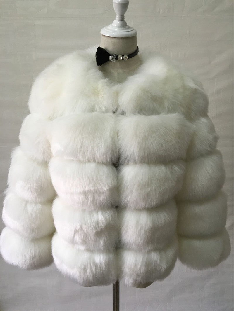 Women's Luxury Faux Fur Coat | Stand Collar Furry Jacket 