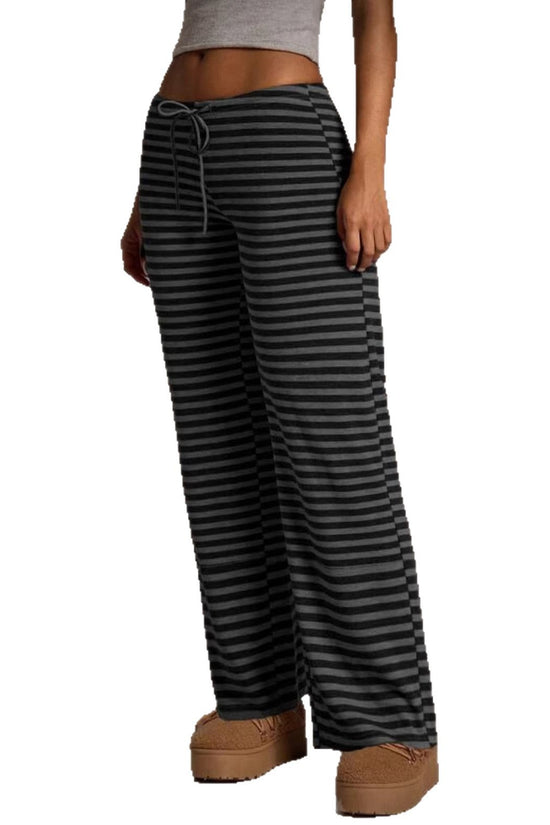 SpringSummer Womens Fashion Striped Casual All-Match Wide-Leg Flared Trousers 