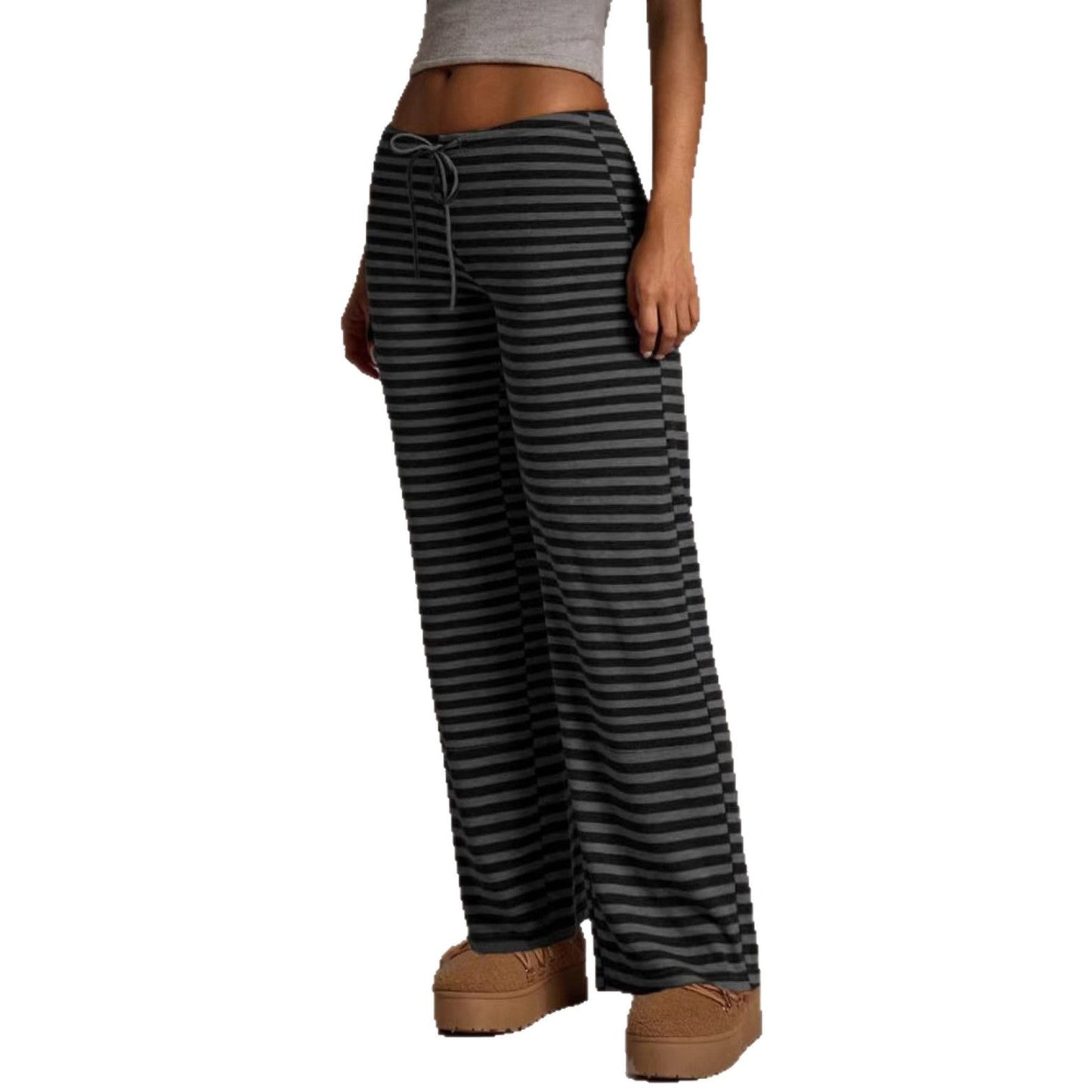 SpringSummer Womens Fashion Striped Casual All-Match Wide-Leg Flared Trousers 