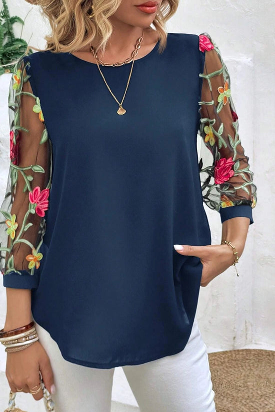 Women's Casual Mesh Black Patchwork Top 