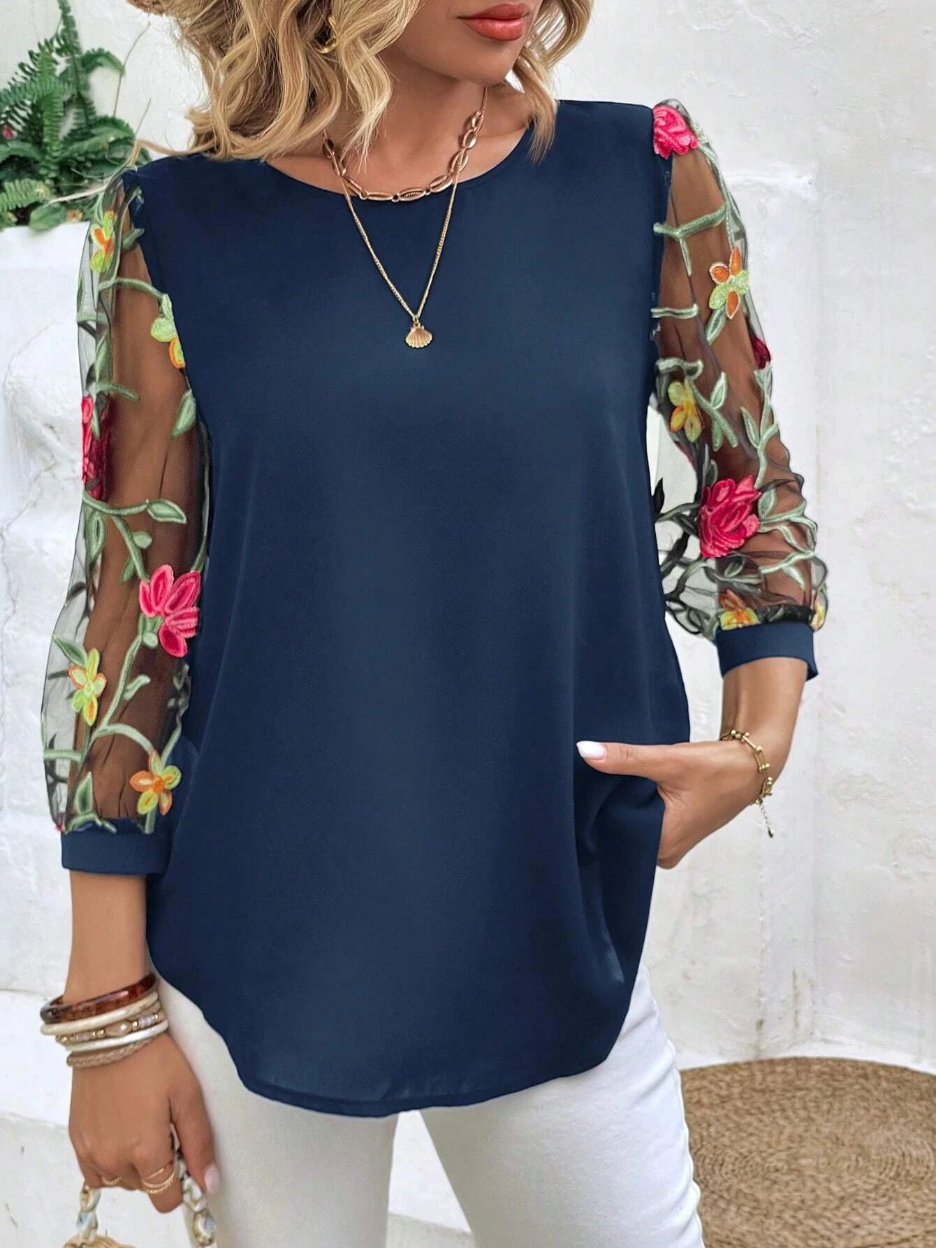 Women's Casual Mesh Black Patchwork Top 