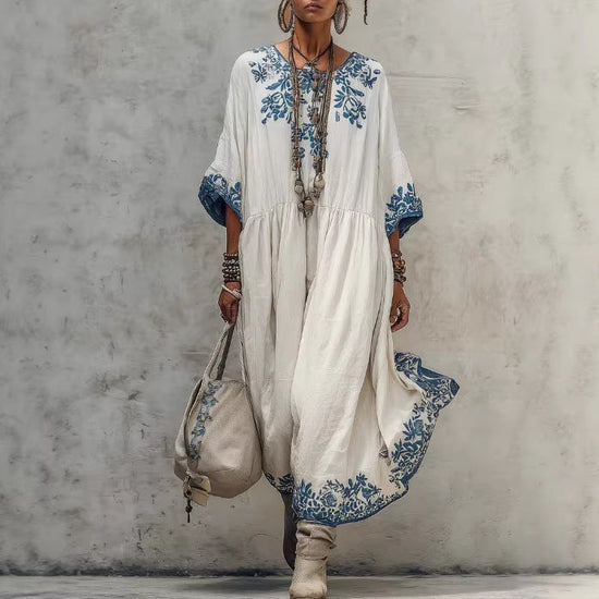 Elegant High-end Round-neck Printed Dress 
