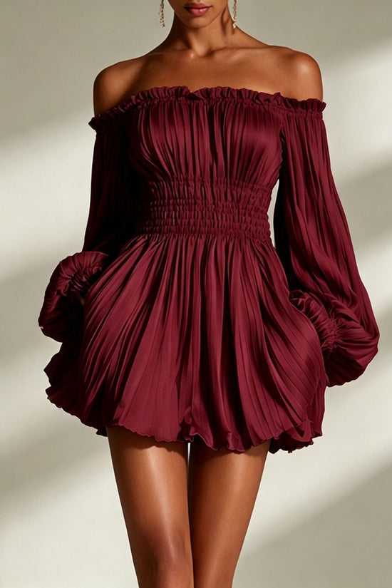 Elegant One-Shoulder Pleated Fitted Long Sleeve Dress for Women 