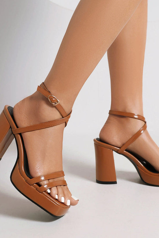 Square-Toe Buckle Strap High Heels – Elegant Thin-Strap Summer Block Heels CJ