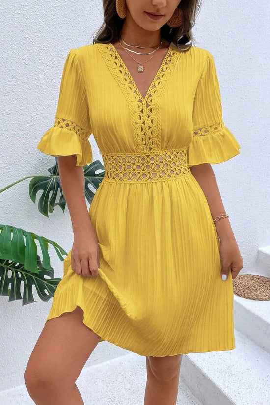 Cutout V-Neck Flounce Sleeve Mini Dress 