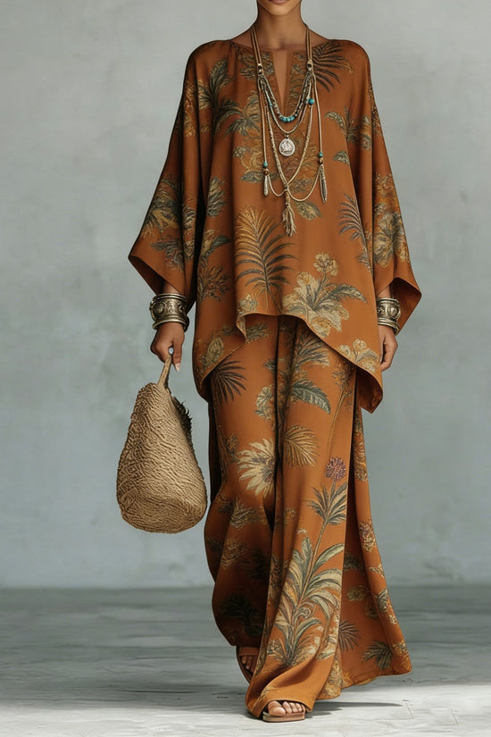 Women's Fashionable Printed Crew-Neck Casual Long-Sleeve Set 