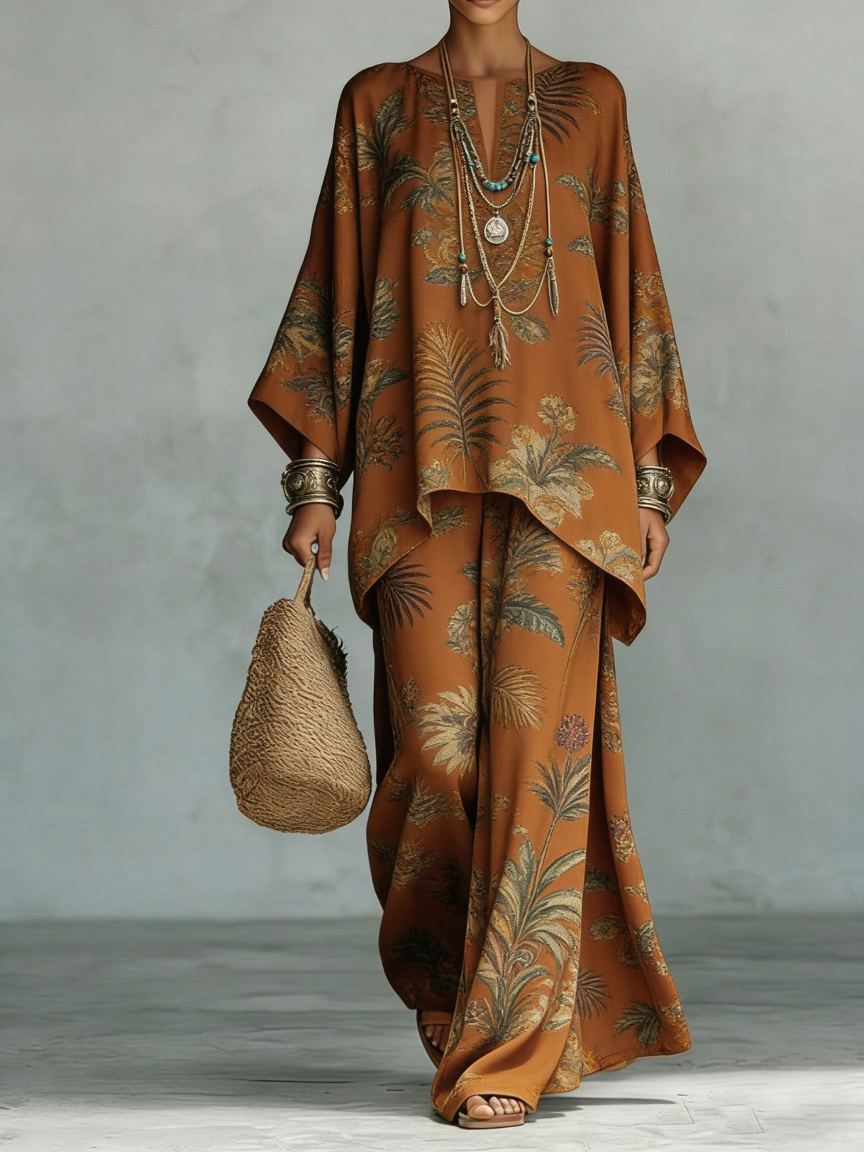 Women's Fashionable Printed Crew-Neck Casual Long-Sleeve Set 