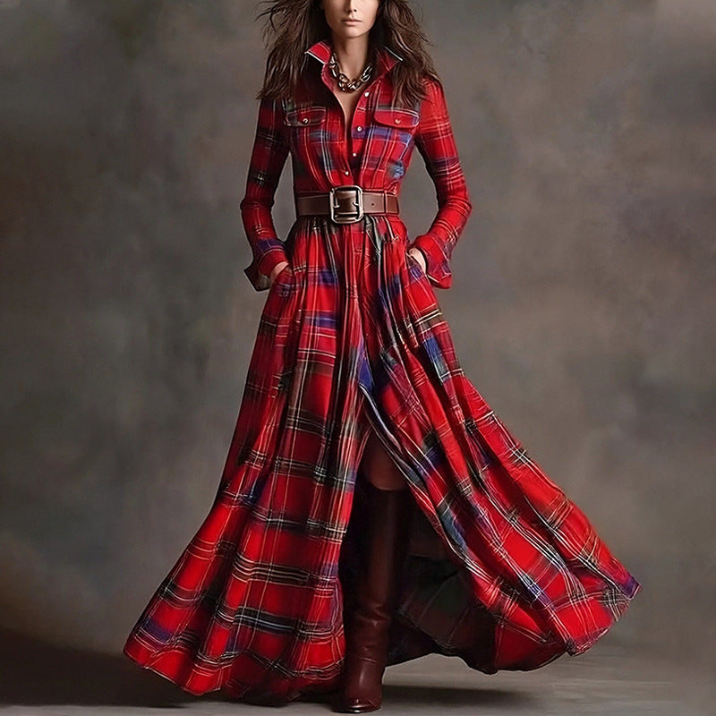 Elegant Commuter Printed Lapel Slim-Fit Dress 