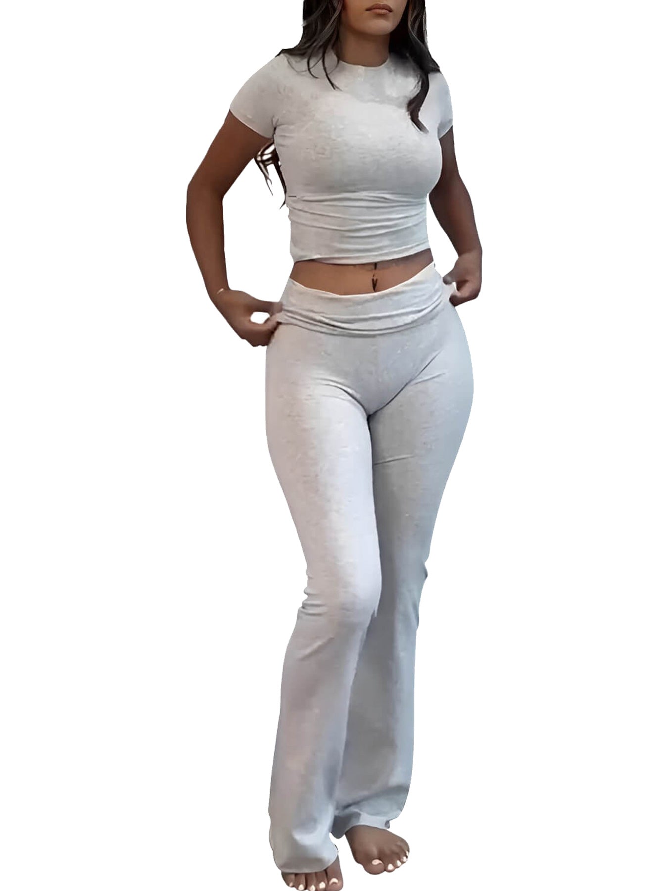 🔥 Women's Low-Waisted Folded Waist Flared Pants - Low-Rise Wide-Leg Trousers FitiqueFit