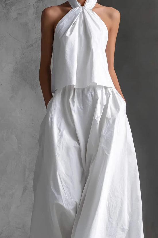 Loose Sleeveless Top High-Waisted Wide-Leg Pants Two-Piece Set for Women 