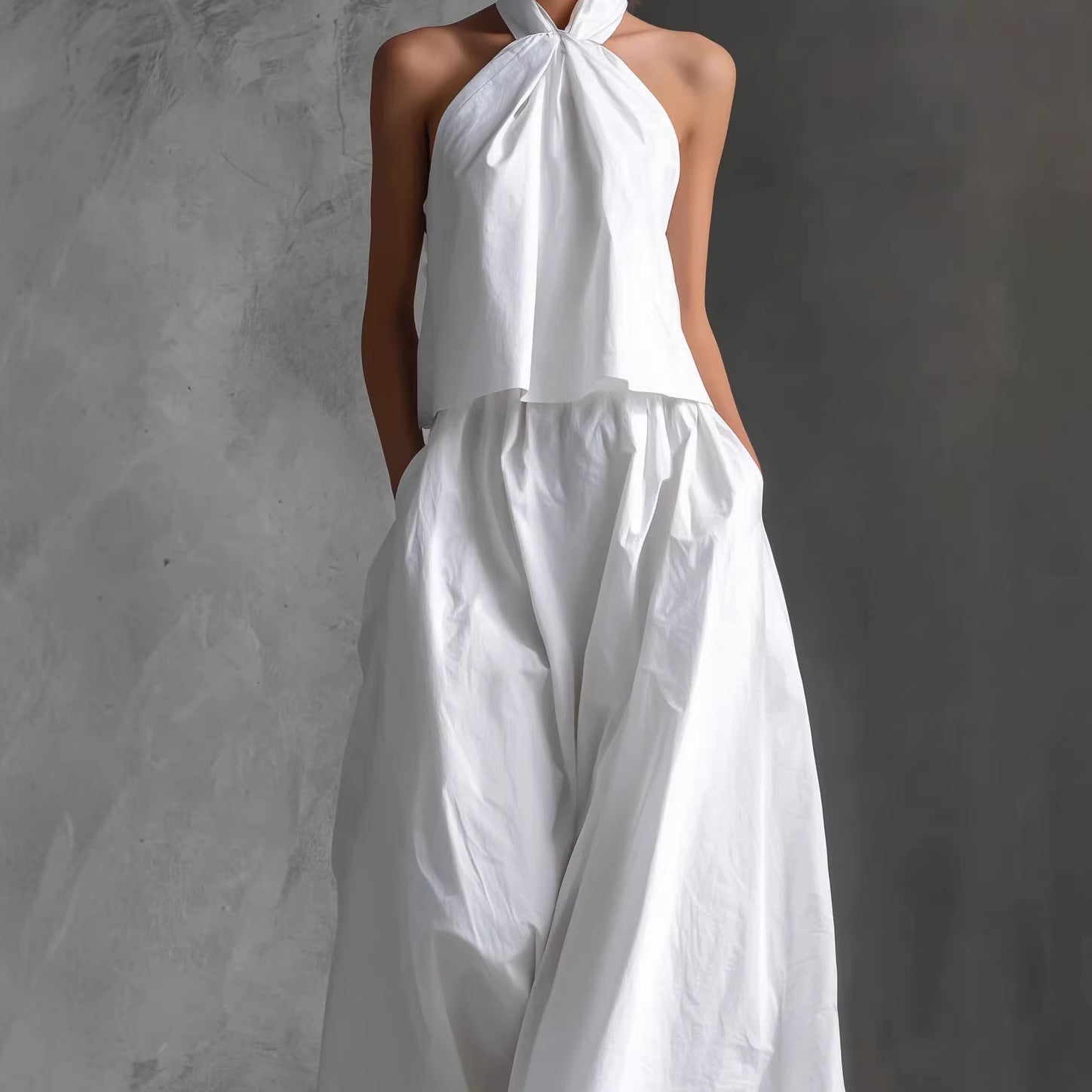 Loose Sleeveless Top High-Waisted Wide-Leg Pants Two-Piece Set for Women 
