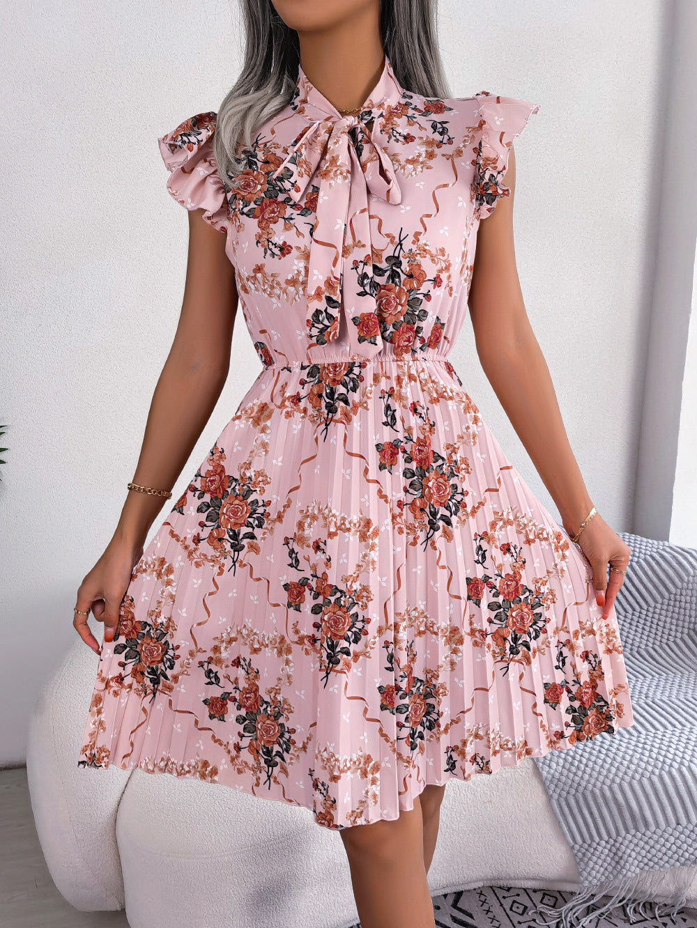 🌸 Dignified Flowers Lace-Up Waist Pleated Maxi Skirt FitiqueFit