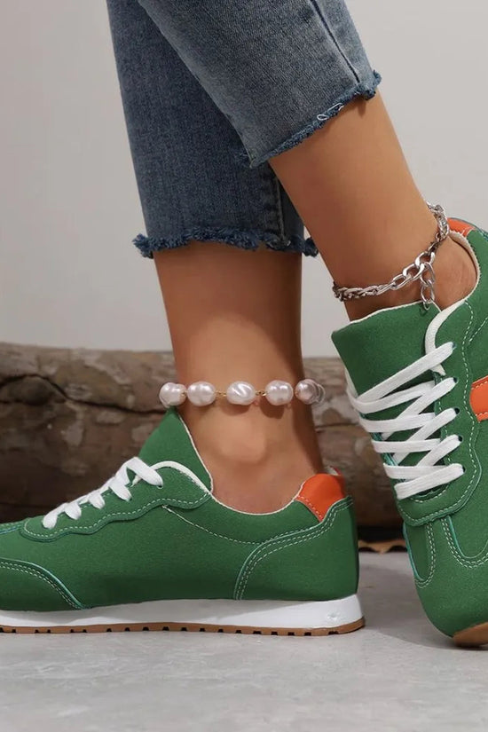 PU Leather Contrast Round Toe Flats Sneakers 