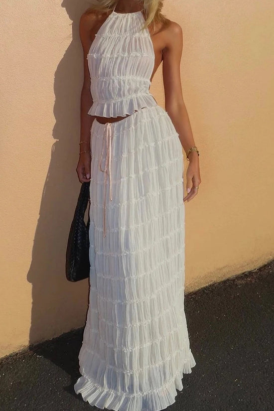 🌴 2-Piece Women's Beachwear Set – Sleeveless Halter Crop Top FitiqueFit