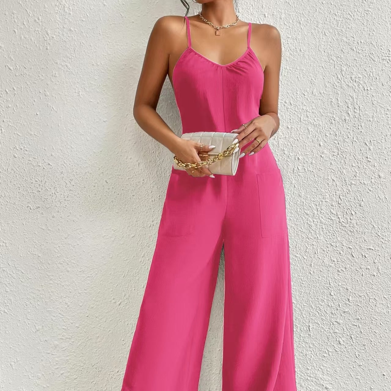 Women's New Cross Backless Wide Leg Camisole Skirt Jumpsuit CJ US