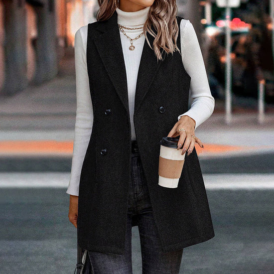 Women's Sleeveless Blazer Vest, Trendy Fall Winter Business Casual Cardigan 