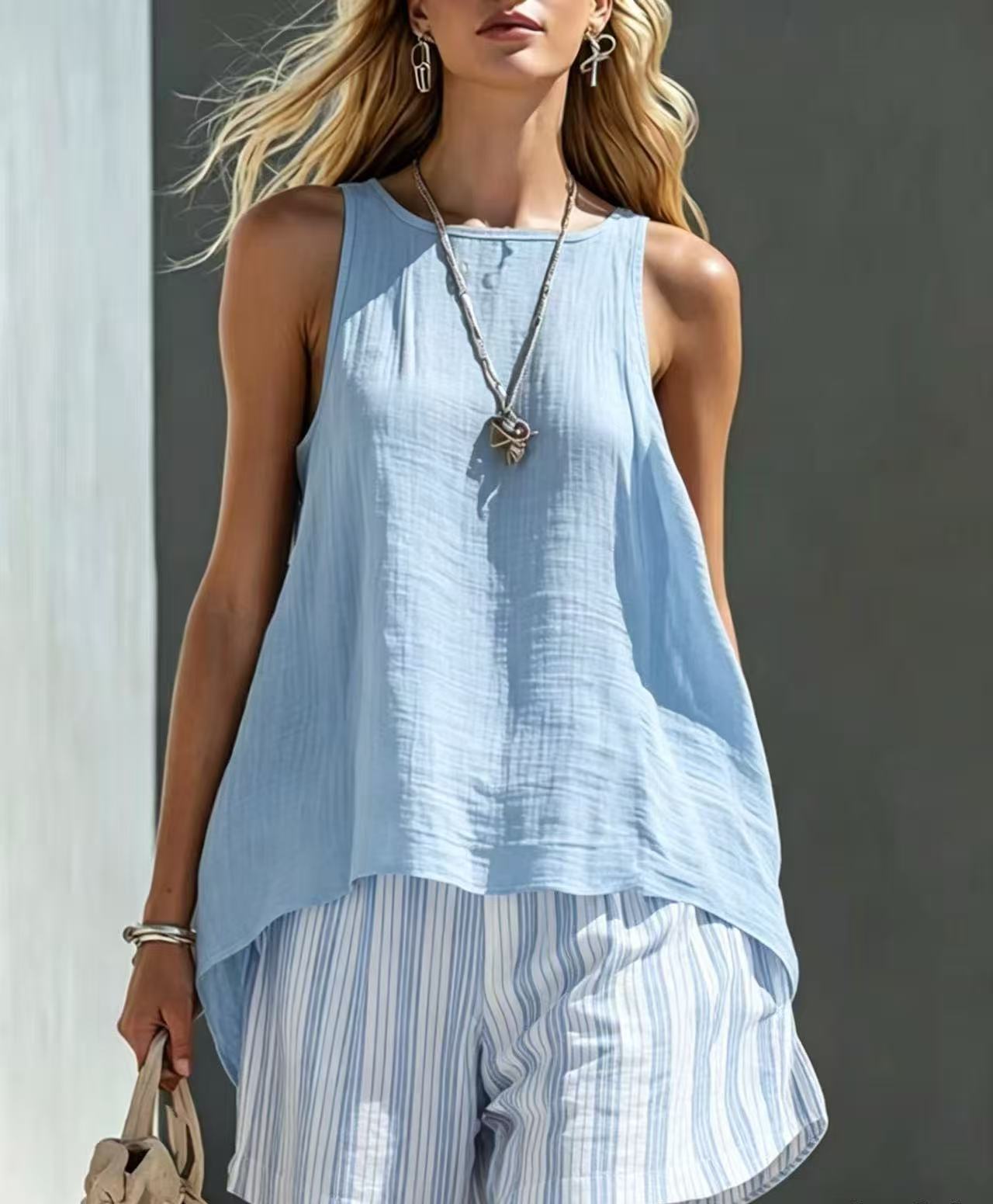 Solid Color V-Neck Long-Sleeve Shirt Womens Loose-Fitting Button-Up Top 