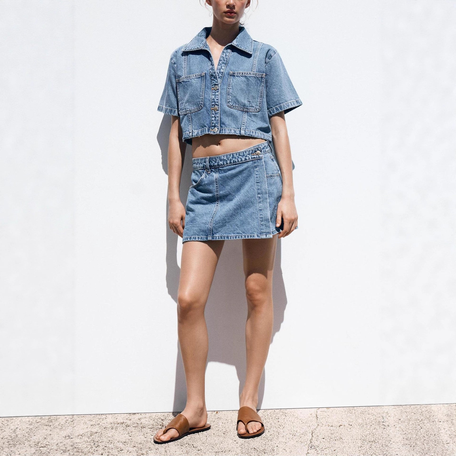 Women's Loose And Comfortable Denim Shirt-Dress And Pants Set 