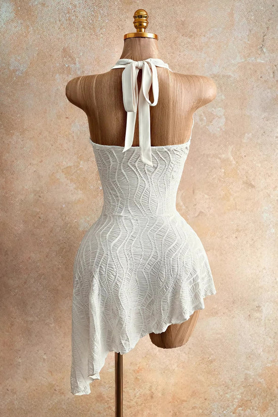 Deep V-Neck Tie-Up  Asymmetrical Dress White Strapless Irregular Hem 