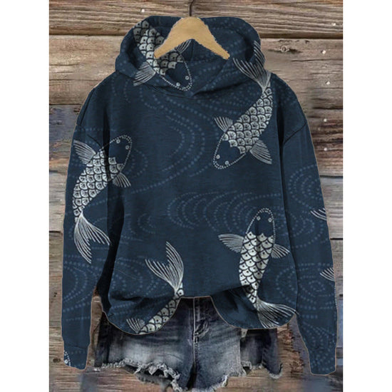 Womens Printed Hooded Long-Sleeve Pullover Sweatshirt 