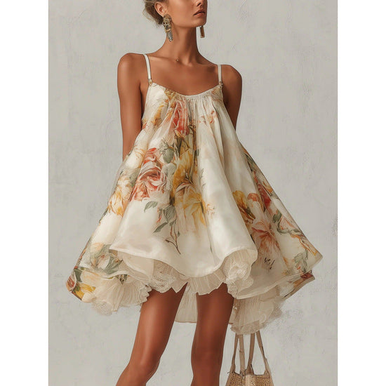 Strap Top Short Skirt Women's Lace Lace Irregular Holiday Dress 