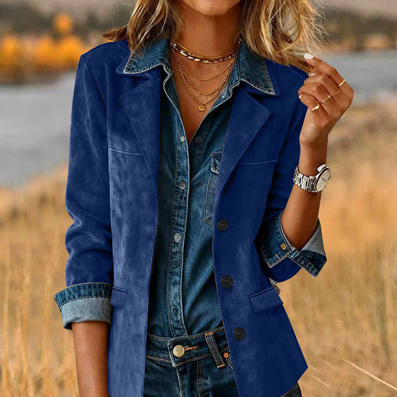 Plus Size Women's Solid Color Blazer Jacket Notch Lapel Long Sleeve Motorcycle Coat With Pockets For Office&Formal Wear CJ US