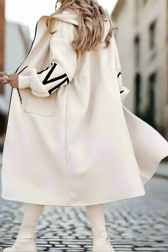 Women's Long Sleeve Letter Print Hooded Coat With Pockets - Zip Front Long Windbreaker For Spring&Fall CJ US