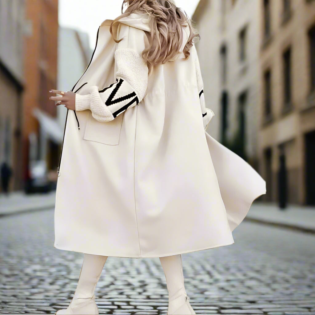 Women's Long Sleeve Letter Print Hooded Coat With Pockets - Zip Front Long Windbreaker For Spring&Fall CJ US