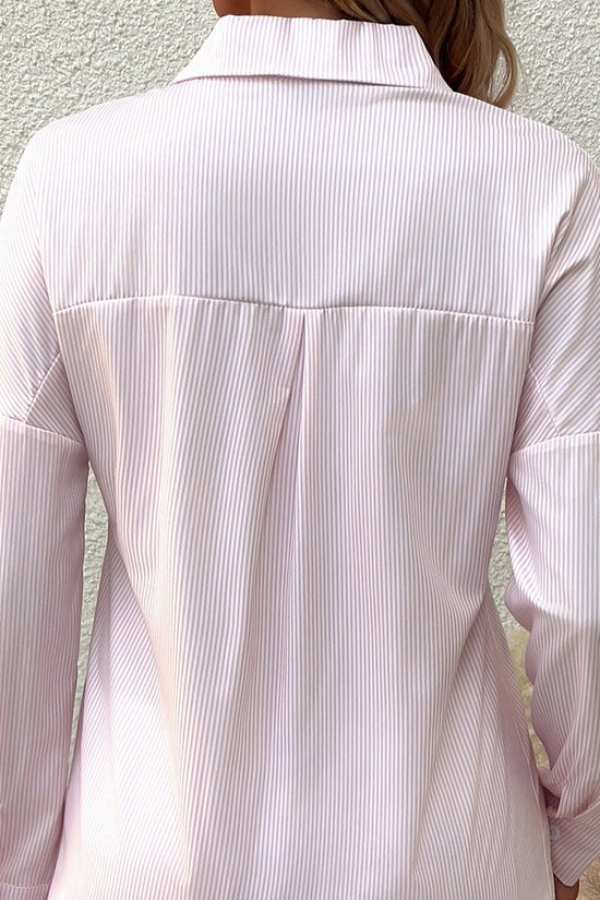 Women's Striped Lapel Long Sleeved Shirt Top CJ US