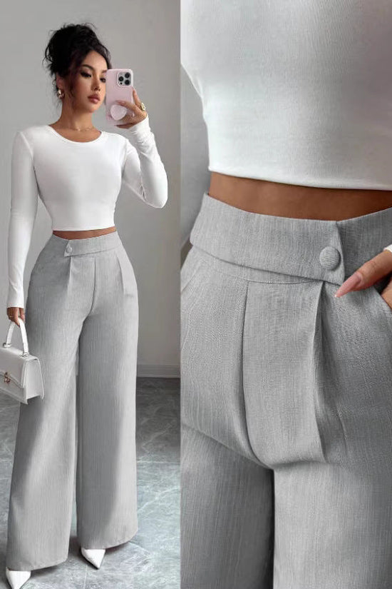 Womens Solid-color Casual All-match Long Pants With A Waist Panel Seam 
