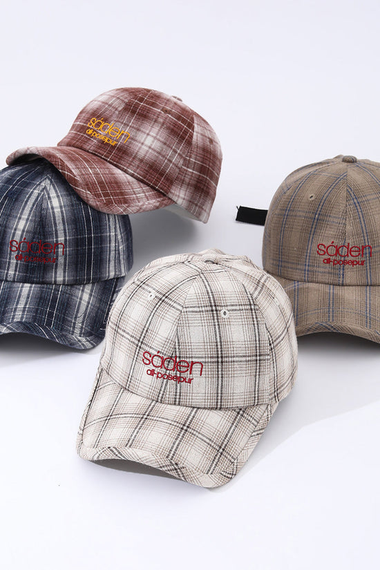 Striped Checkered Embroidered Letter Simple And Fashionable Baseball Cap Suitable For Daily Outdoor Outings And Travels 