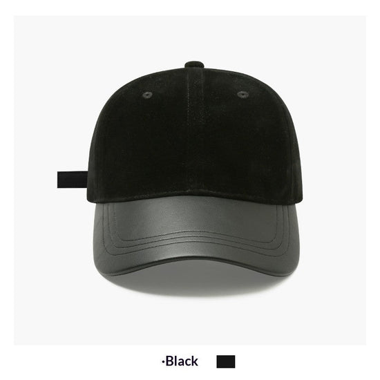 Women's Retro Suede Patchwork Baseball Cap – Leather Brim Dome Crown 
